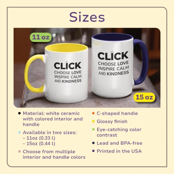 click choose love inspire calm kindness accent mug | positive affirmation coffee cup | mindful self care & kindness gift