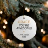 personalised you’re awesome christmas ornament with receiver and giver names