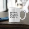 woke mug | wisdom optimism kindness empathy | reclaim woke as positive & powerful | inspirational coffee cup gift
