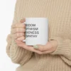 woke mug | wisdom optimism kindness empathy | reclaim woke as positive & powerful | inspirational coffee cup gift