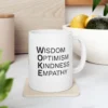 woke mug | wisdom optimism kindness empathy | reclaim woke as positive & powerful | inspirational coffee cup gift