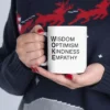 woke mug | wisdom optimism kindness empathy | reclaim woke as positive & powerful | inspirational coffee cup gift