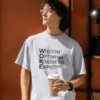 woke acronym t shirt | wisdom optimism kindness empathy | black text on short sleeve light tee