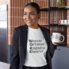 woke acronym t shirt | wisdom optimism kindness empathy | black text on short sleeve light tee