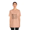 woke acronym t shirt | wisdom optimism kindness empathy | black text on short sleeve light tee